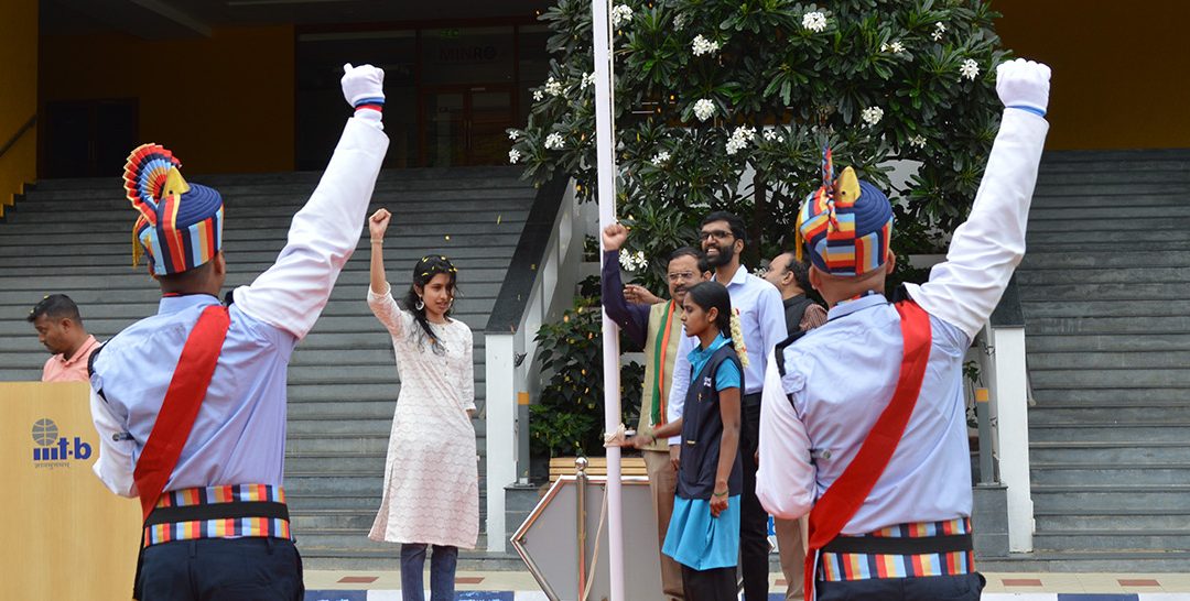 Housekeeping Staff, a Visually Impaired Alumnus hoisted the National Flag at IIITB’s Independence Day